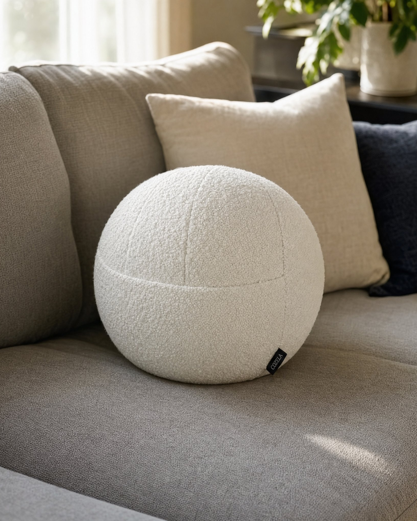 bouclé sphere pillow with hidden pocket