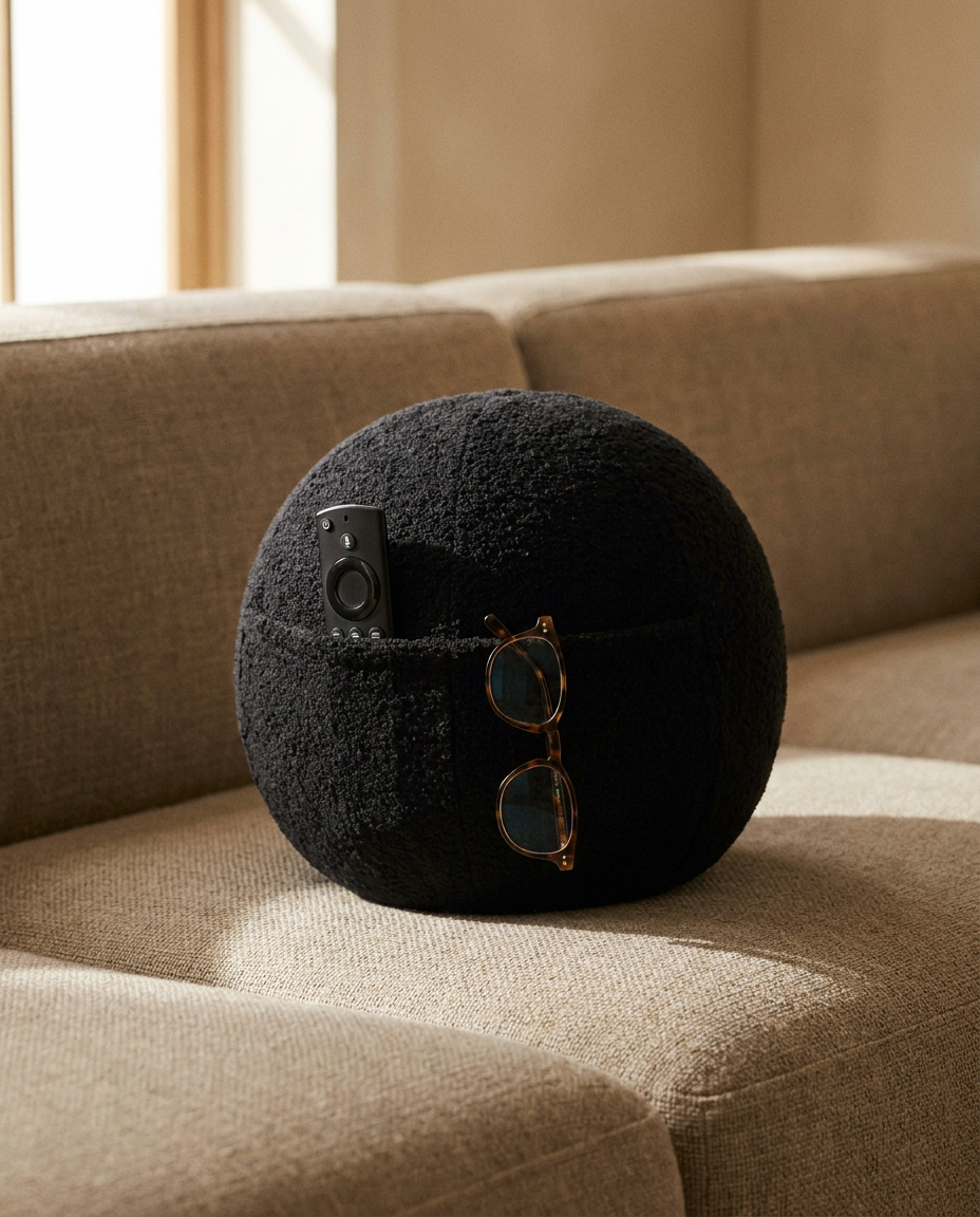 Orb · Black Bouclé Sphere Pillow