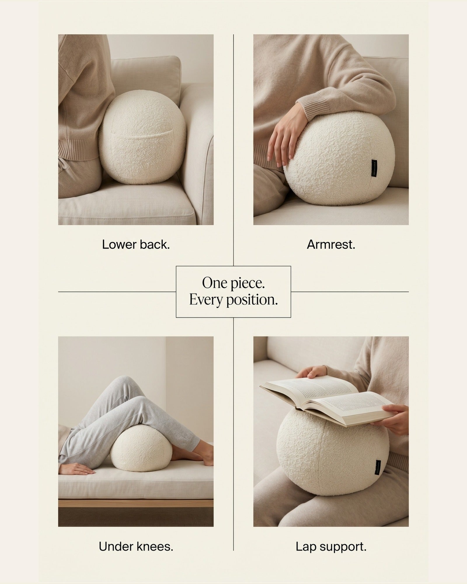 Orb White Bouclé Sphere Pillow with Hidden Pocket | COZELA